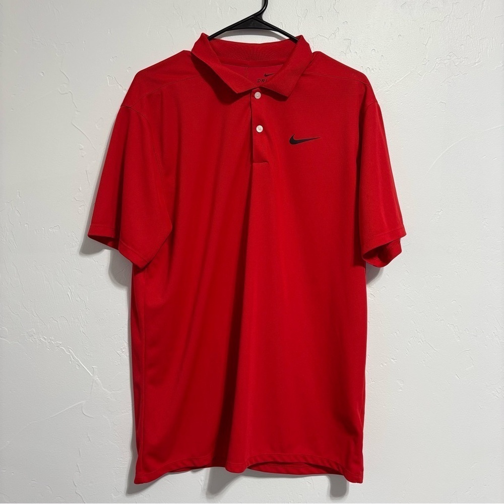 Nike Men's Large Red Golf Polo Dri-Fit Standard Fit Athletic